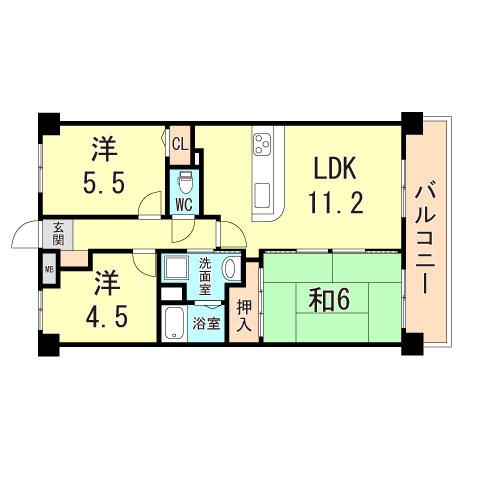 プレステージ南大久保(2LDK/5階)の間取り写真