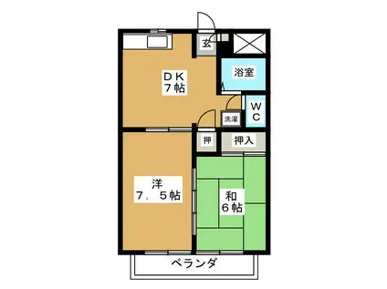 パルテール見取 B(2DK/3階)の間取り写真