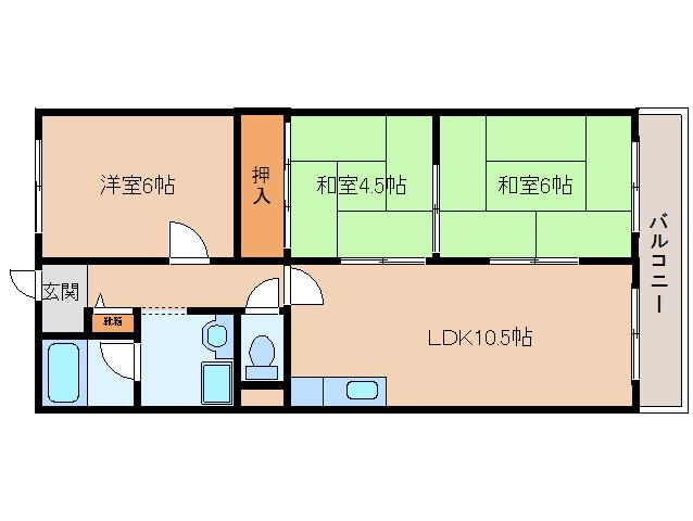 フローラル生駒(3LDK/3階)の間取り写真