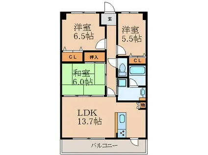 クローバー・ノース江坂(3LDK/2階)の間取り写真