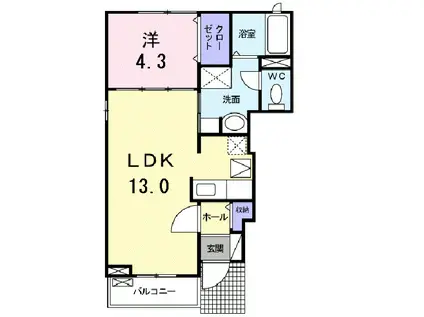 JR常磐線 土浦駅 徒歩52分 2階建 築12年(1LDK/1階)の間取り写真