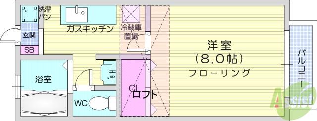 サンシティ沖野C(1K/1階)の間取り写真