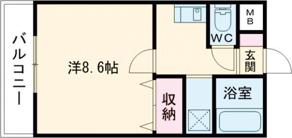 ウェルネス三界(1K/4階)の間取り写真
