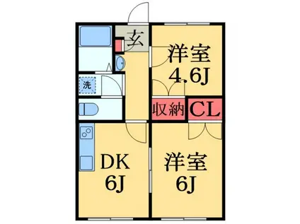 エレミタージュ(2DK/1階)の間取り写真