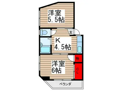渡辺コーポ(2K/3階)の間取り写真