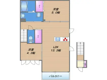 フェリーチェガレット(2LDK/2階)の間取り写真
