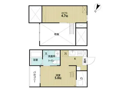 エクシア道徳(ワンルーム/2階)の間取り写真