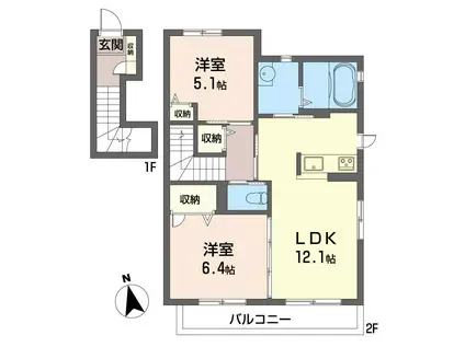 プランドールA棟(2LDK/2階)の間取り写真