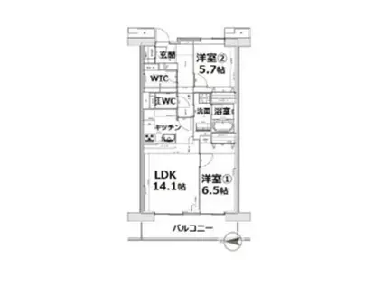 アクティ目黒駅前2号棟 28階(2LDK/8階)の間取り写真