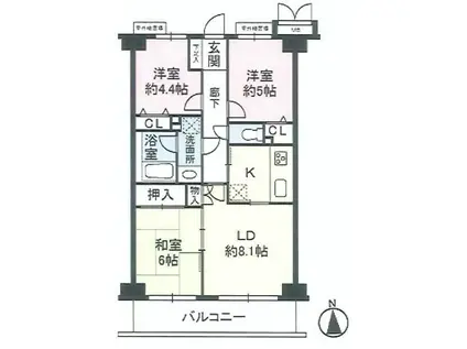 クレストコート北綾瀬II(3LDK/5階)の間取り写真