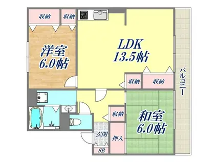 プレステージ芦屋D棟(2LDK/2階)の間取り写真