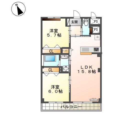 WEALTH COMFORT 新宮(2LDK/5階)の間取り写真