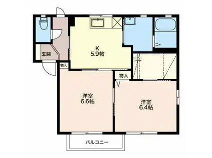 アヴェニールあい(2K/2階)の間取り写真