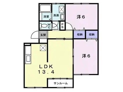 フォレスト・ヴィラB棟(2LDK/2階)の間取り写真