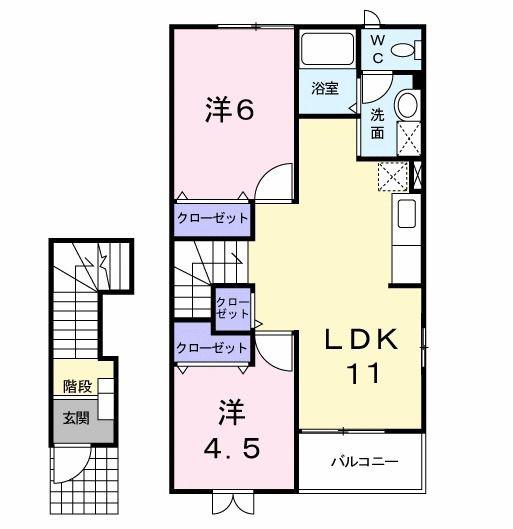 クレセント21C(2LDK/2階)の間取り写真
