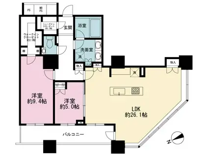 ザ・パークハウス西新宿タワー60(2LDK/50階)の間取り写真
