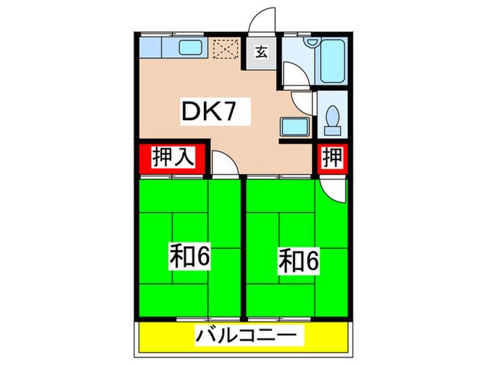 サンハイム桜ガ丘(2DK/2階)の間取り写真