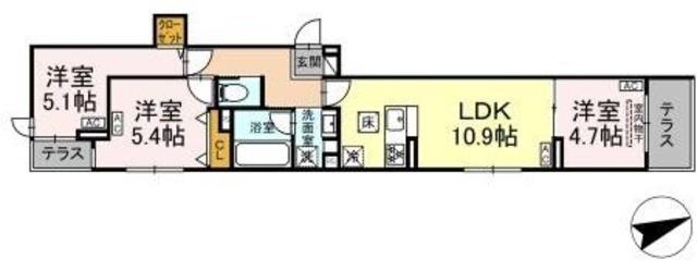 セレスティア一之江(3LDK/1階)の間取り写真