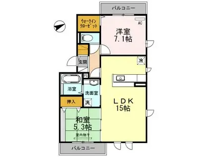 ライトフレーバー千里丘(2LDK/2階)の間取り写真