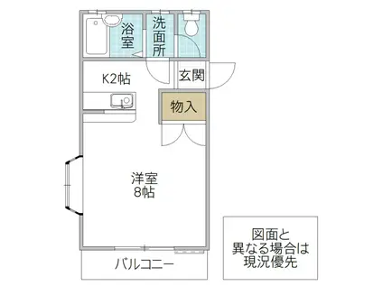 ラベンダーハイツ B棟(1K/2階)の間取り写真