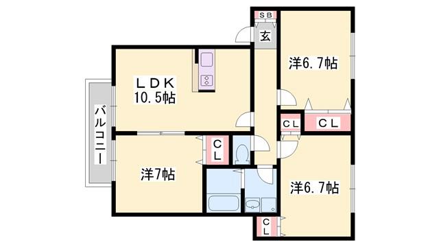 ソレイユ細江(3LDK/1階)の間取り写真
