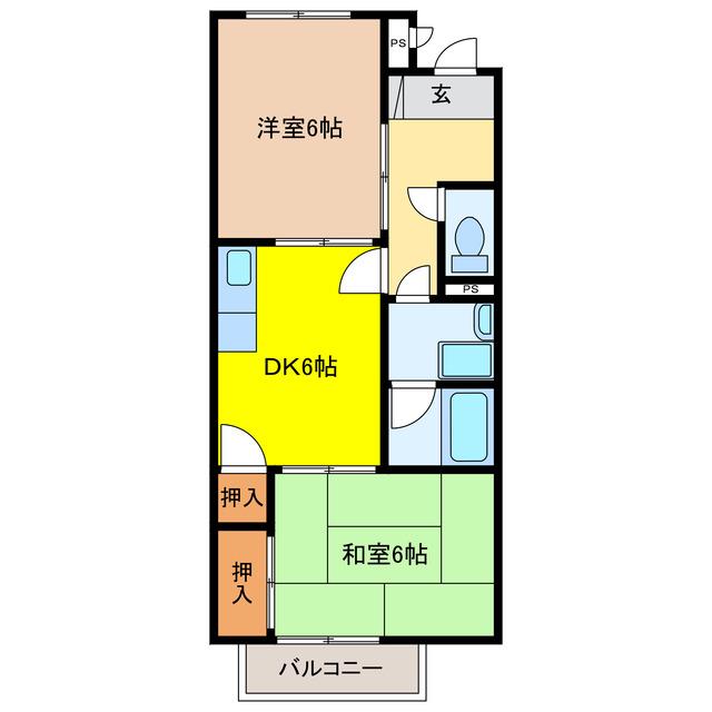 エスポワヒルズ五和野(2DK/1階)の間取り写真