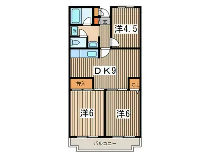 ソシエール若草台(3DK/3階)の間取り写真