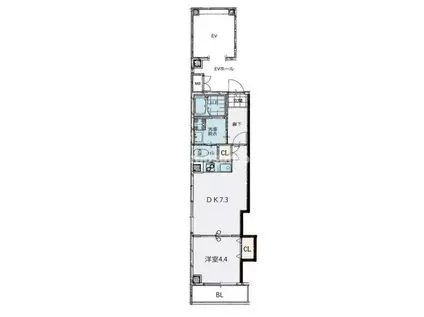 ル・クール谷町(1DK/5階)の間取り写真