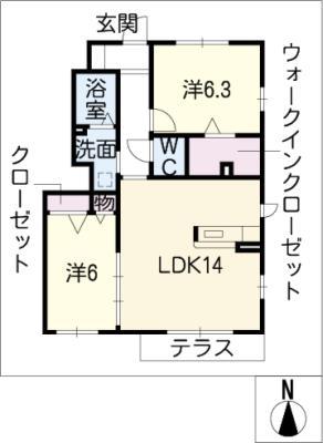 雪月花G棟(2LDK/1階)の間取り写真
