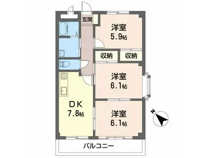 ブルースカイマンション(3DK/1階)の間取り写真