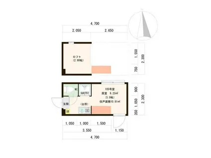 ハーモニーテラス西蒲田 階段下物置 ネットただ ミニ冷 100付(ワンルーム/1階)の間取り写真