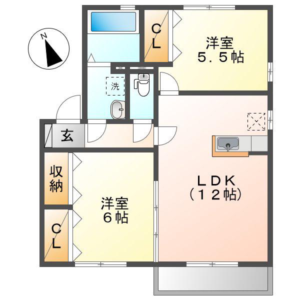 リビングタウン神田B棟(2LDK/1階)の間取り写真