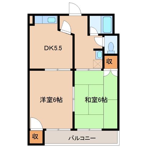 ハイツグロリヤ(2DK/3階)の間取り写真