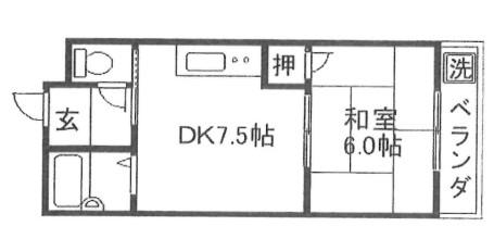矢内ハイツ服部(1DK/4階)の間取り写真