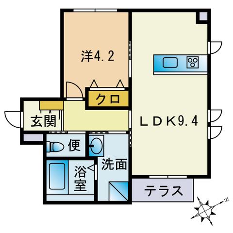 SKD姪浜TERRACE(1LDK/1階)の間取り写真