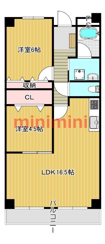 アメニティ高槻(2LDK/3階)の間取り写真