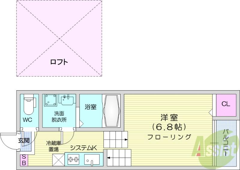 VILLEIL(1K/2階)の間取り写真