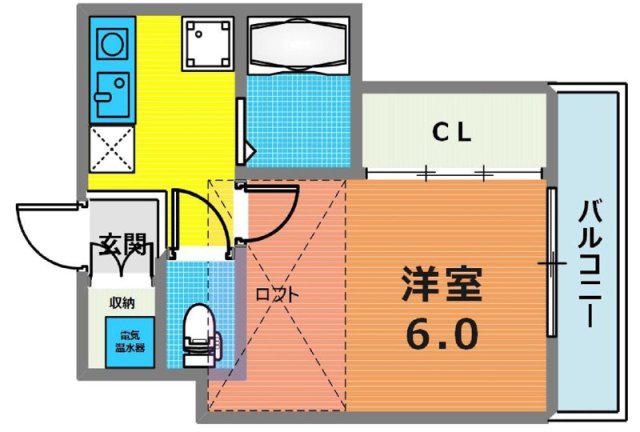 フェリオ野添(1K/2階)の間取り写真