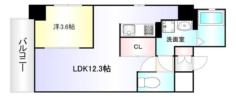ERDE三萩野(1LDK/6階)の間取り写真