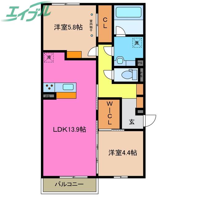 ディーソルビア石塚町 A(2LDK/2階)の間取り写真