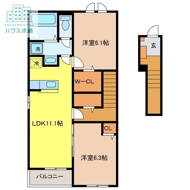 ブリアン メゾン みやき B(2LDK/2階)の間取り写真