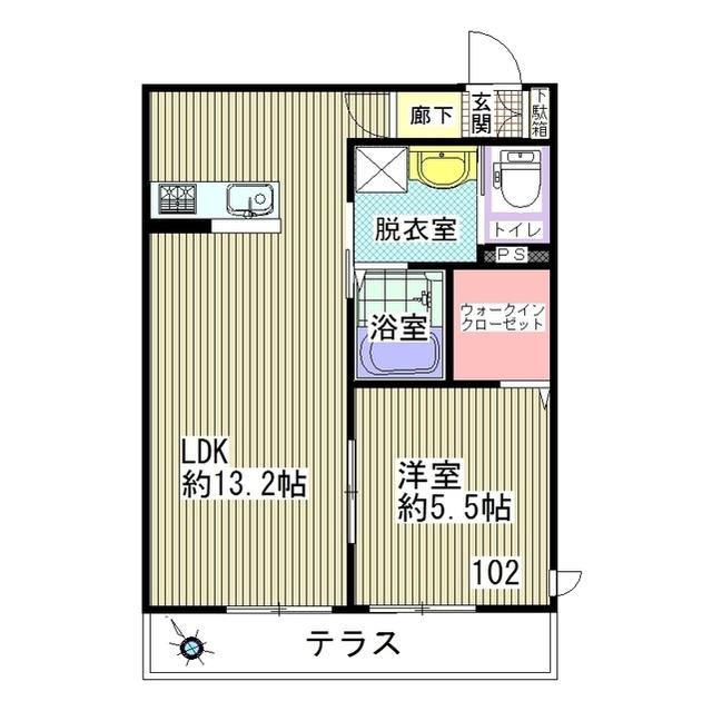 グランソレイユ西登戸(1LDK/1階)の間取り写真