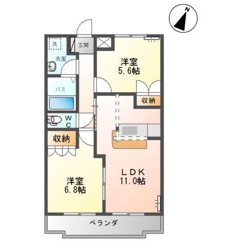 ヒーリングカーサA(2LDK/2階)の間取り写真
