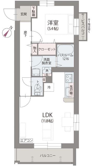 フローラ暁(1LDK/3階)の間取り写真