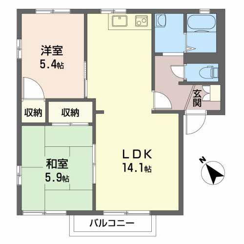 フレグランス中伊豆B(2LDK/2階)の間取り写真