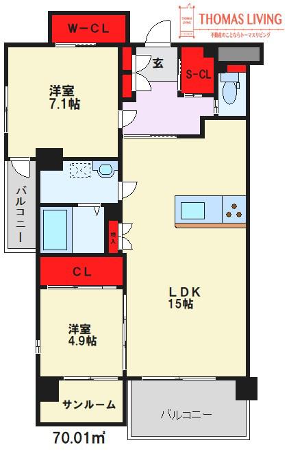 ALIVIO76(2SLDK/7階)の間取り写真