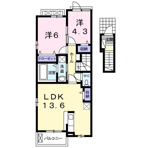 サニー I(2LDK/2階)の間取り写真
