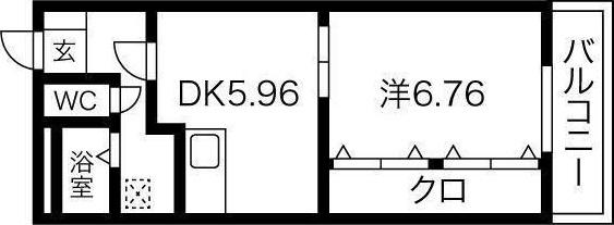 ロイヤルアガホ(1DK/1階)の間取り写真