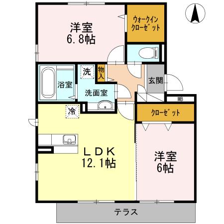 マジェスティックアン I棟(2LDK/1階)の間取り写真