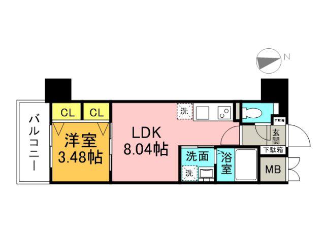 S-RESIDENCE観音公園ALORIA(1LDK/12階)の間取り写真